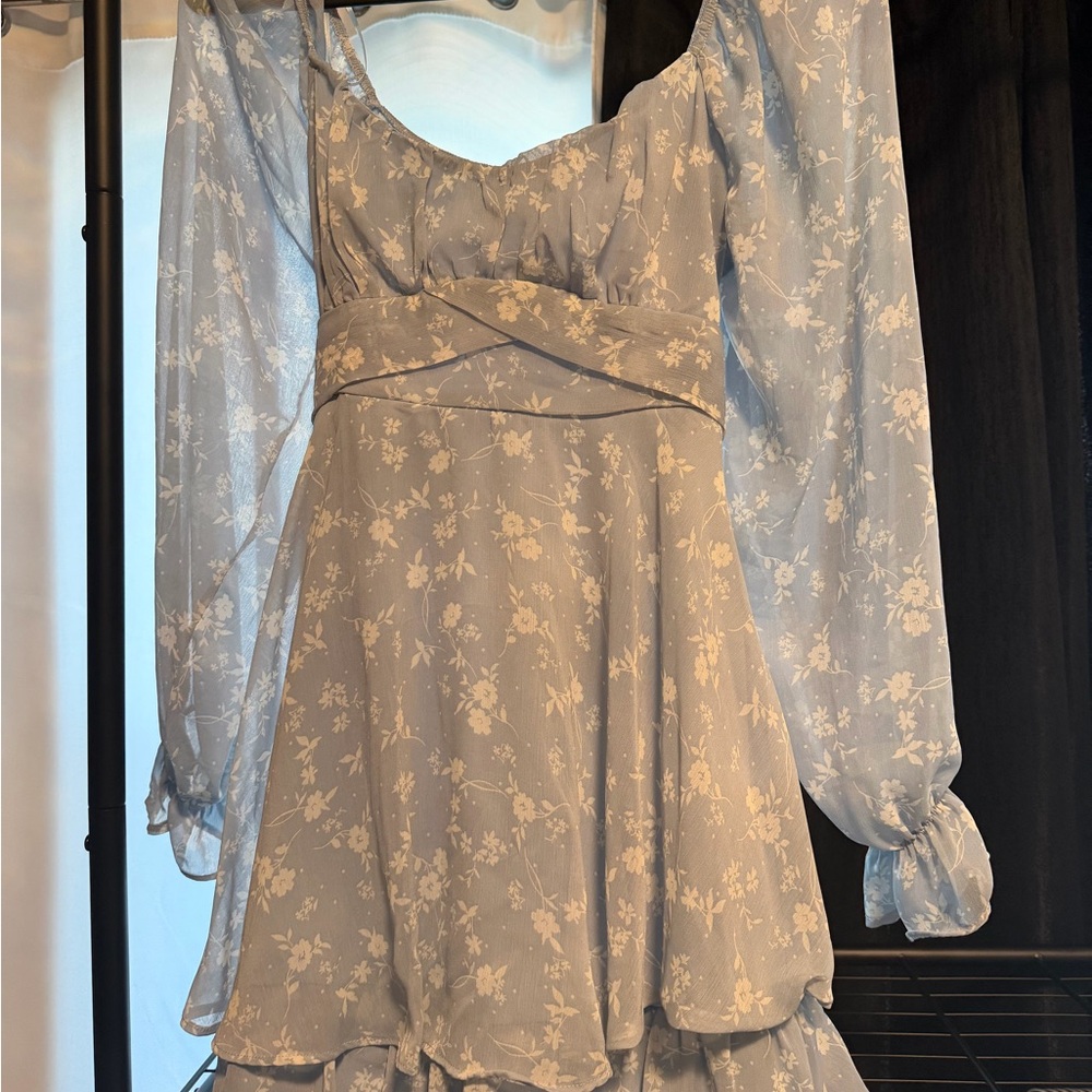Floral Blue Long Sleeve Dress